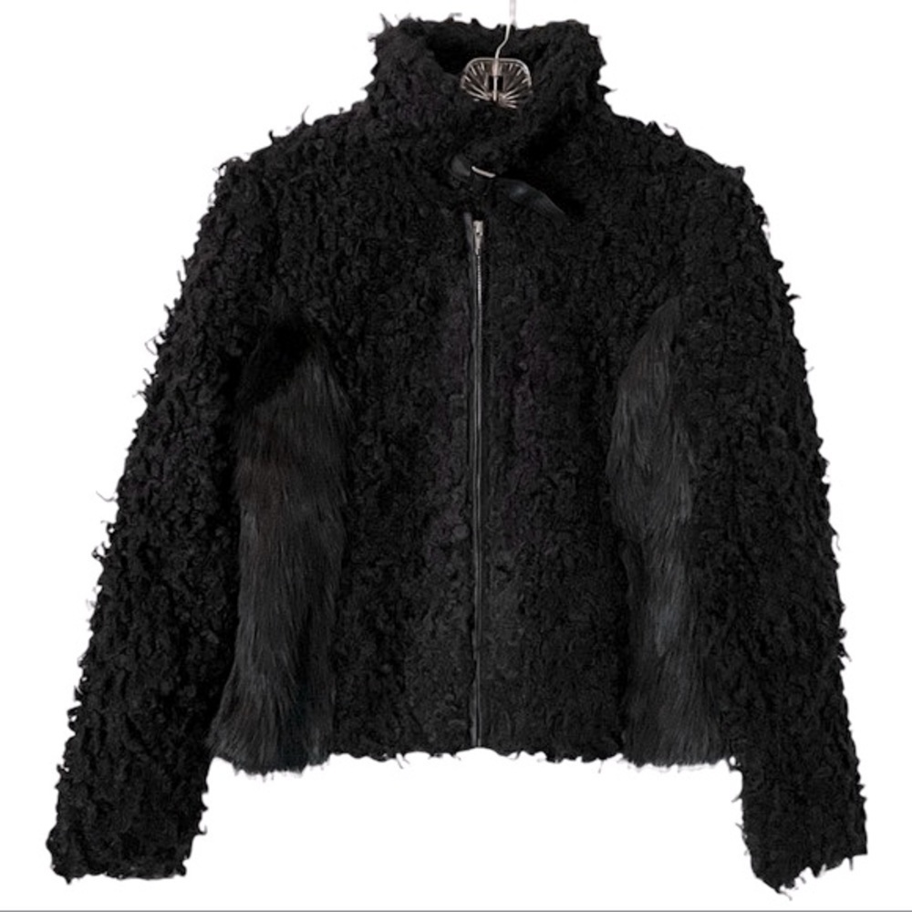 Endless Rose Textured Teddy Black Faux Fur Sherpa Jacket Size S/M